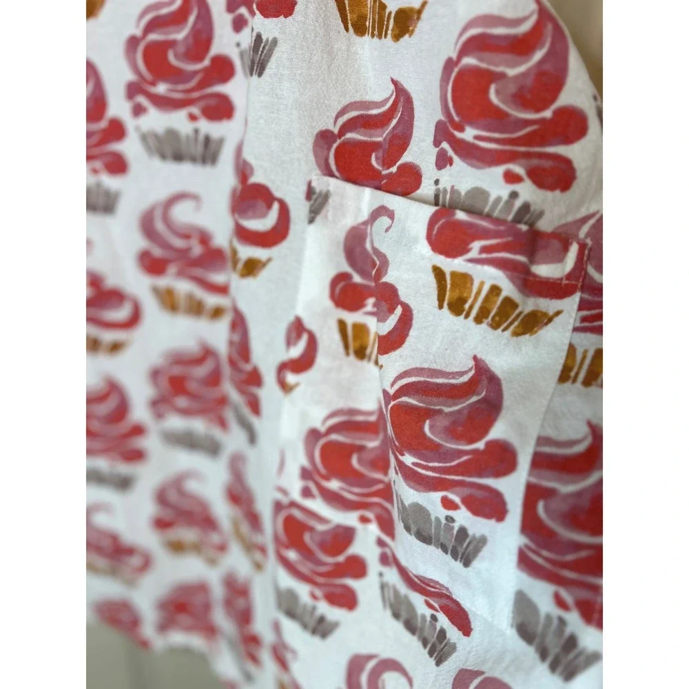 NWT Simply Whimsical Organic Cotton Flour Sack Apron Pink Cupcake Print GOTS New
